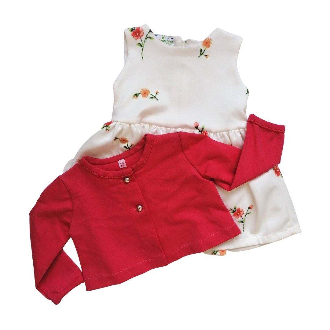 VESTIDO BLANCO CON SUETER  ROSA NIÑA - Mibebu -  Ropa Infantil