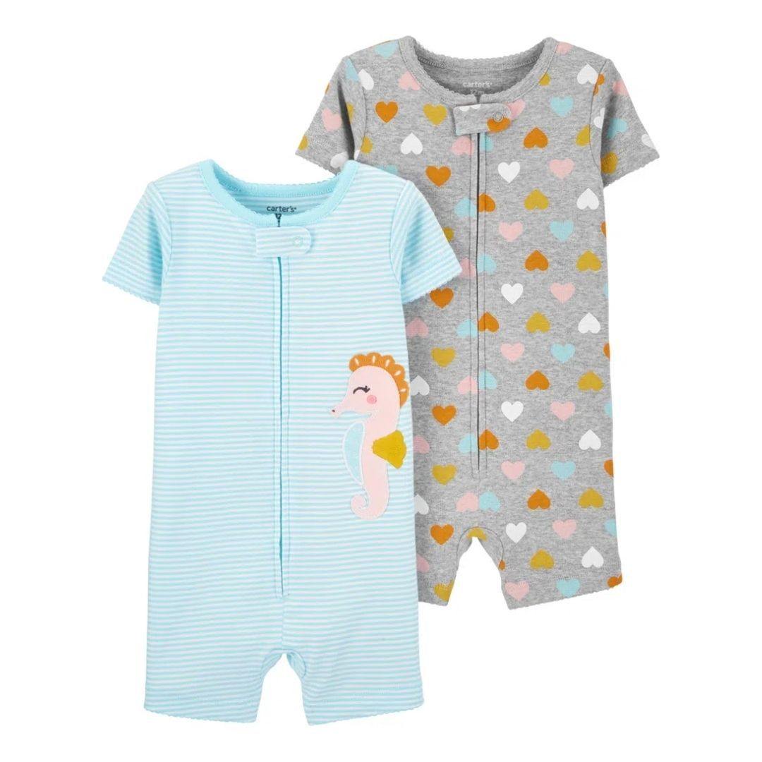 PIJAMA CARTERS 2PZAS CABALLO DE MAR  CORAZONES AZUL Y GRIS NIÑA - Mibebu -  Ropa Infantil