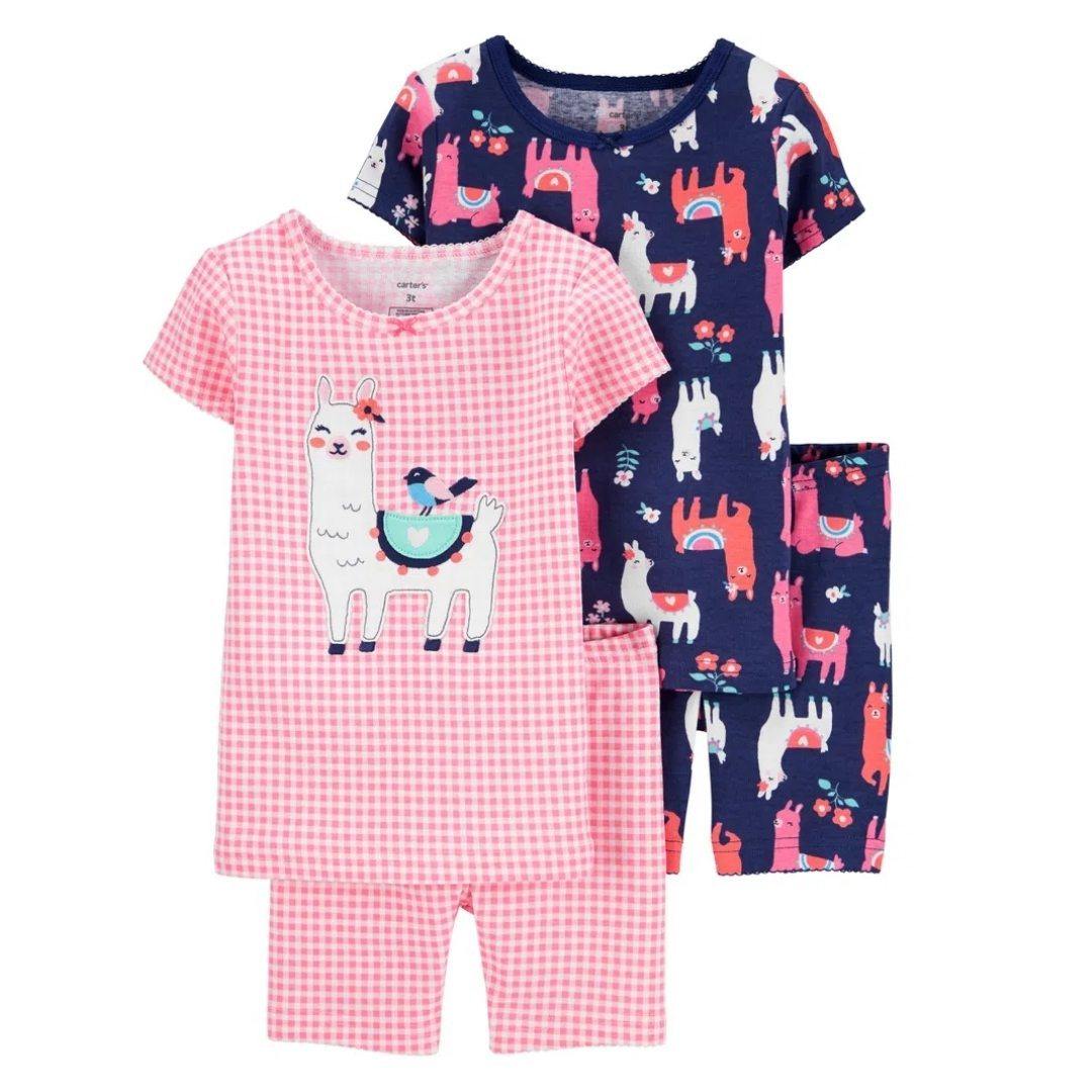 PIJAMA CARTERS 4PZAS LLAMA AZUL Y ROSA NIÑA - Mibebu -  Ropa Infantil
