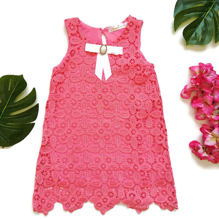 VESTIDO DE ENCAJE GRUESO CORAL NIÑA