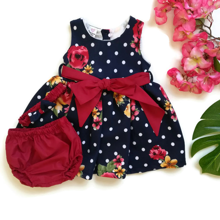 VESTIDO NEGRO CON ROJO NIÑA CON PANTALETA