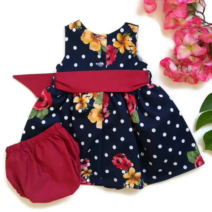 VESTIDO NEGRO CON ROJO NIÑA CON PANTALETA
