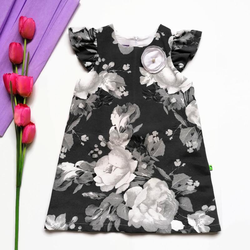 VESTIDO FLOREADO BLANCO Y NEGRO NIÑA - Mibebu -  Ropa Infantil