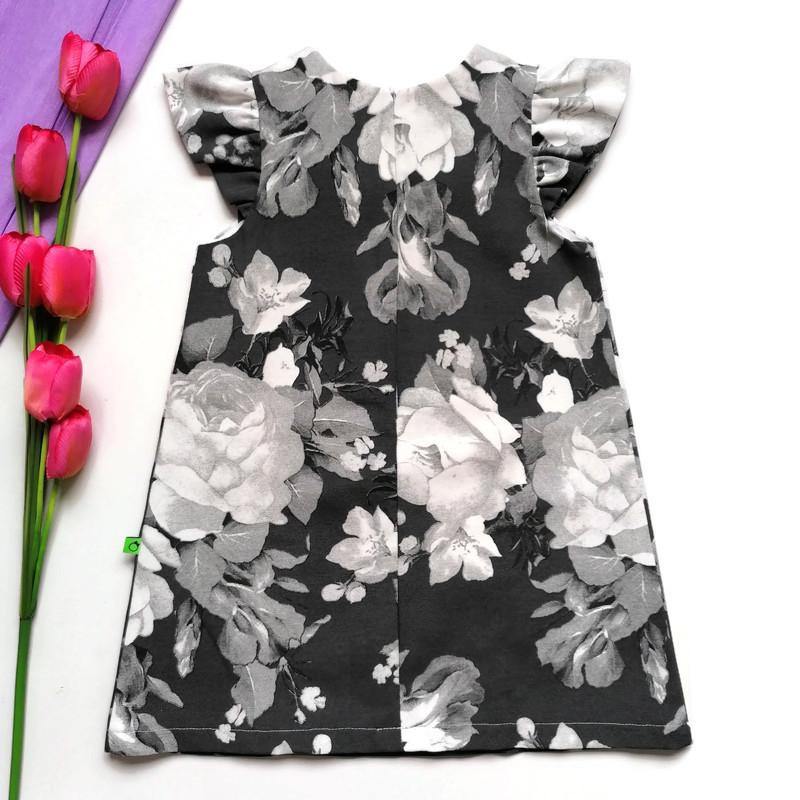 VESTIDO FLOREADO BLANCO Y NEGRO NIÑA - Mibebu -  Ropa Infantil