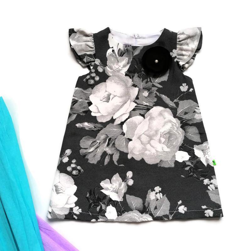 VESTIDO FLORES BLANCO NEGRO NIÑA - Mibebu -  Ropa Infantil