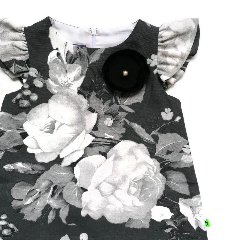 VESTIDO FLORES BLANCO NEGRO NIÑA - Mibebu -  Ropa Infantil