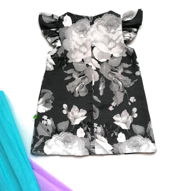 VESTIDO FLORES BLANCO NEGRO NIÑA - Mibebu -  Ropa Infantil