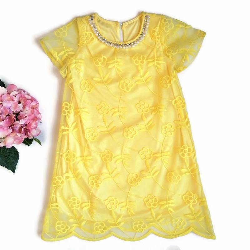 VESTIDO AMARILLO PERLAS BORDADO NIÑA - Mibebu -  Ropa Infantil