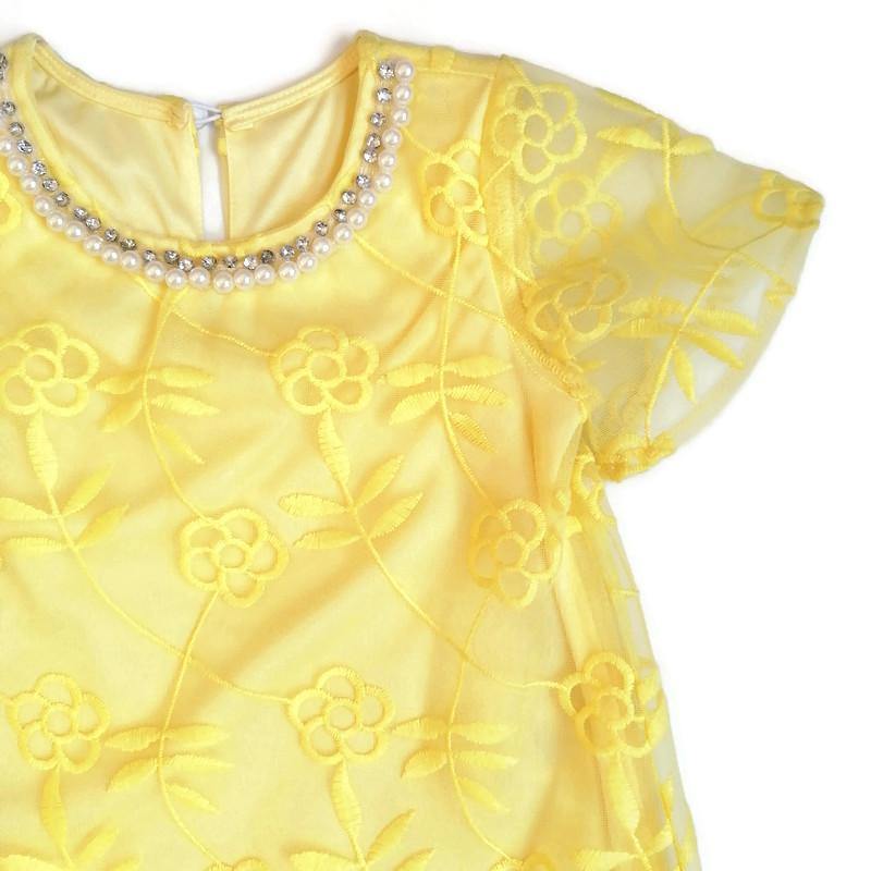 VESTIDO AMARILLO PERLAS BORDADO NIÑA - Mibebu -  Ropa Infantil