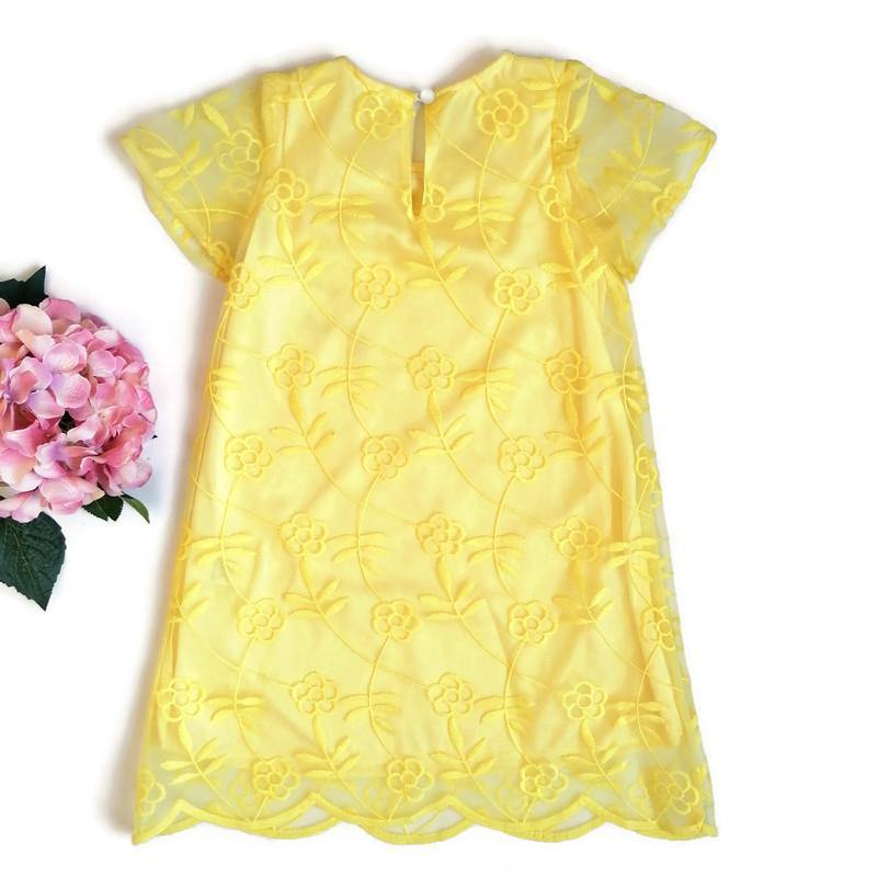 VESTIDO AMARILLO PERLAS BORDADO NIÑA - Mibebu -  Ropa Infantil