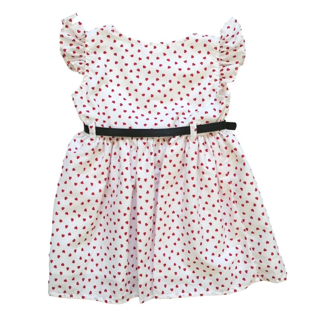 VESTIDO BLANCO CORAZONES ROJOS  NIÑA BEBÉ